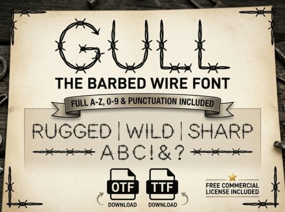 Gull: The Barbed Wire Display Font for Rugged Crafts